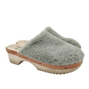 Rosa Mosa Shearling Curly Clogs Sage Grey Green Handmade Size 37 US 6.5